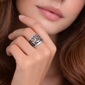 925 Silver Recessed Cut Geometric Ring Sz 6